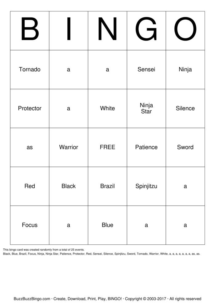 NINJA Bingo Cards to Download, Print and Customize!