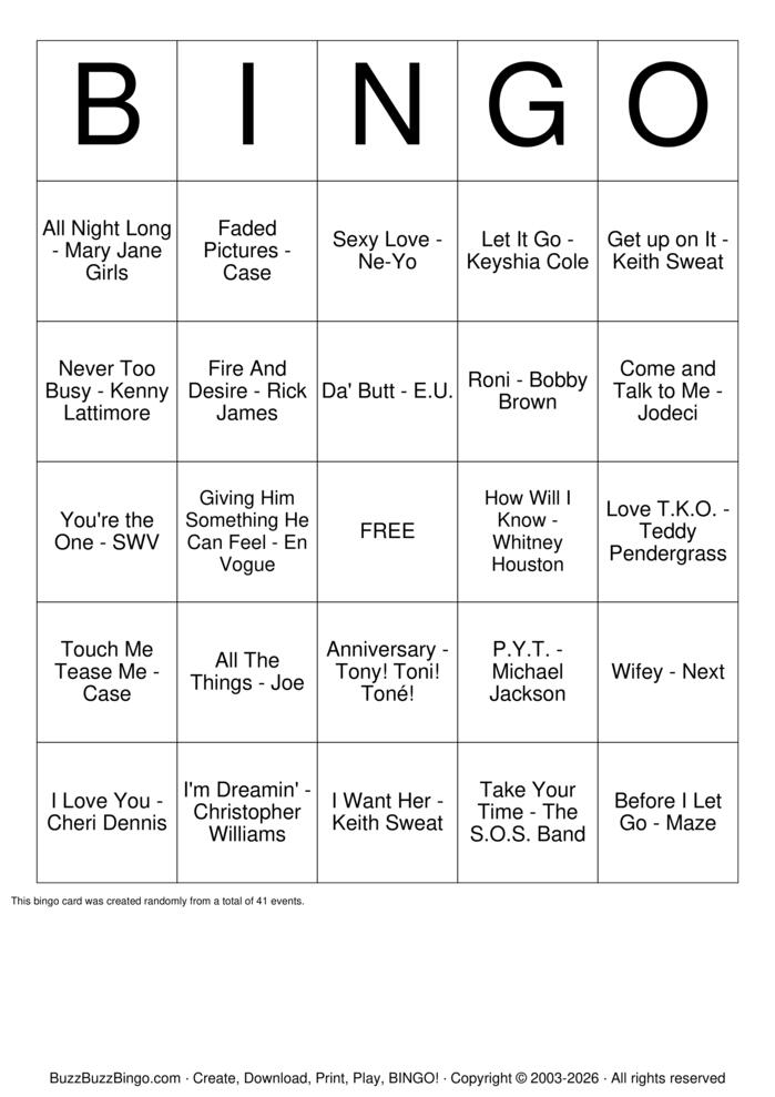 Download Free R&B Soul Classics Music Bingo Cards