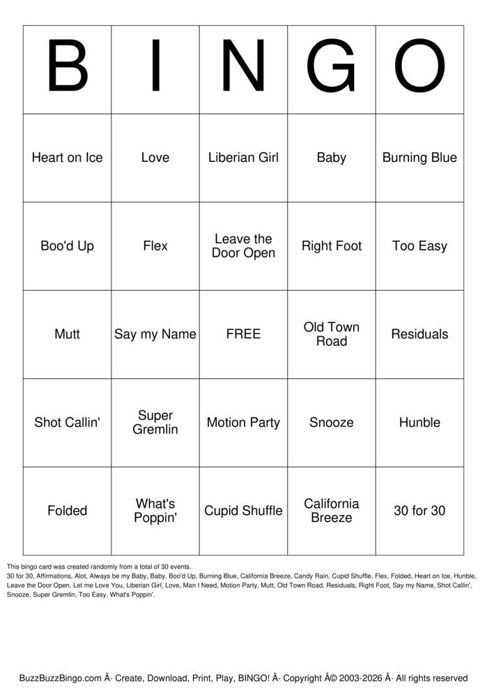 Download Free Trap Bingo Cards