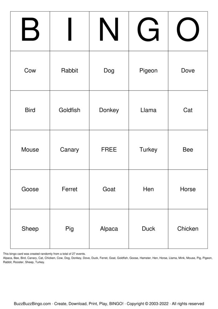 Download Free Types of Pets Bingo Cards Download Free Types of Pets Bingo Cards