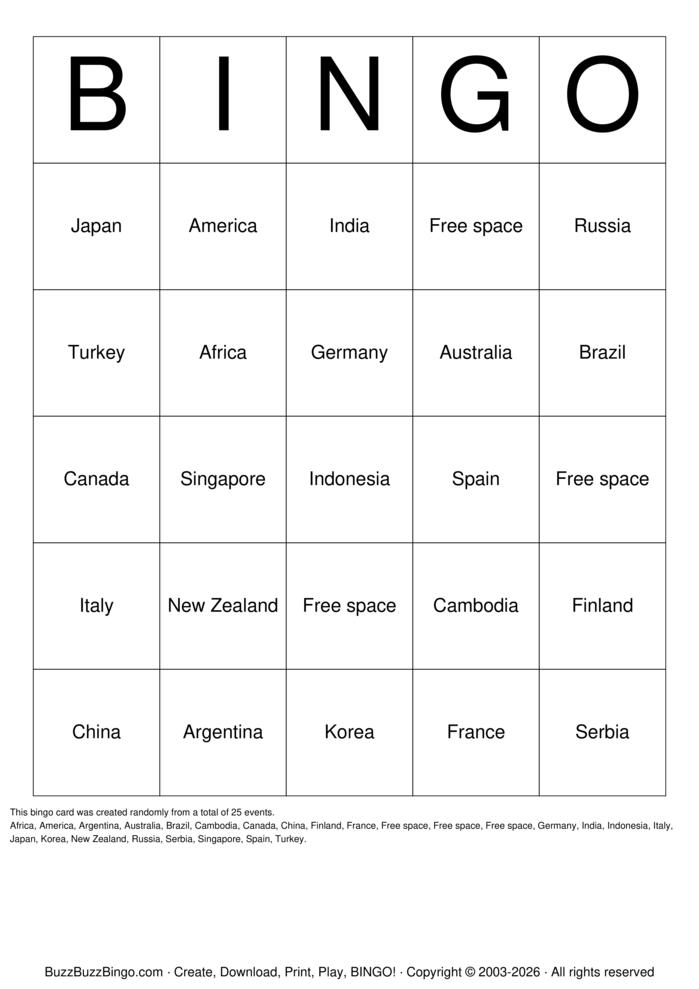 Download Free nudes from around the world Bingo Cards