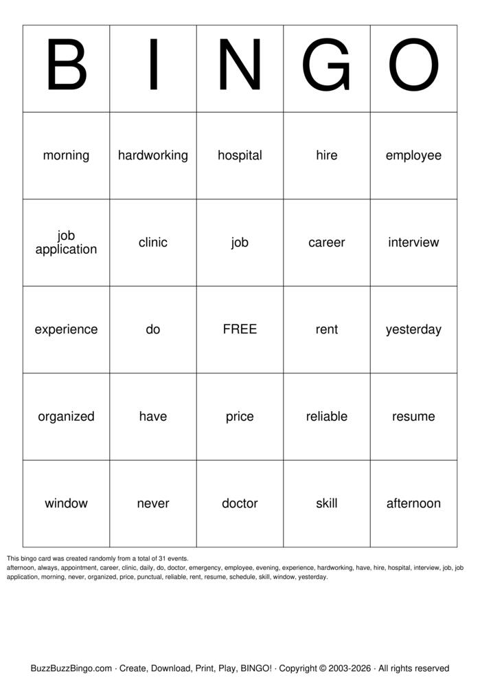 Download Free 541B Vocabulary Bingo Cards