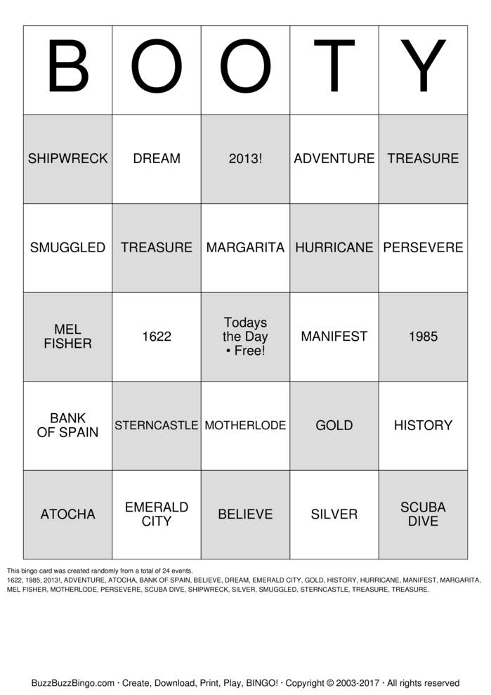 Download Free Booty  Bingo Cards