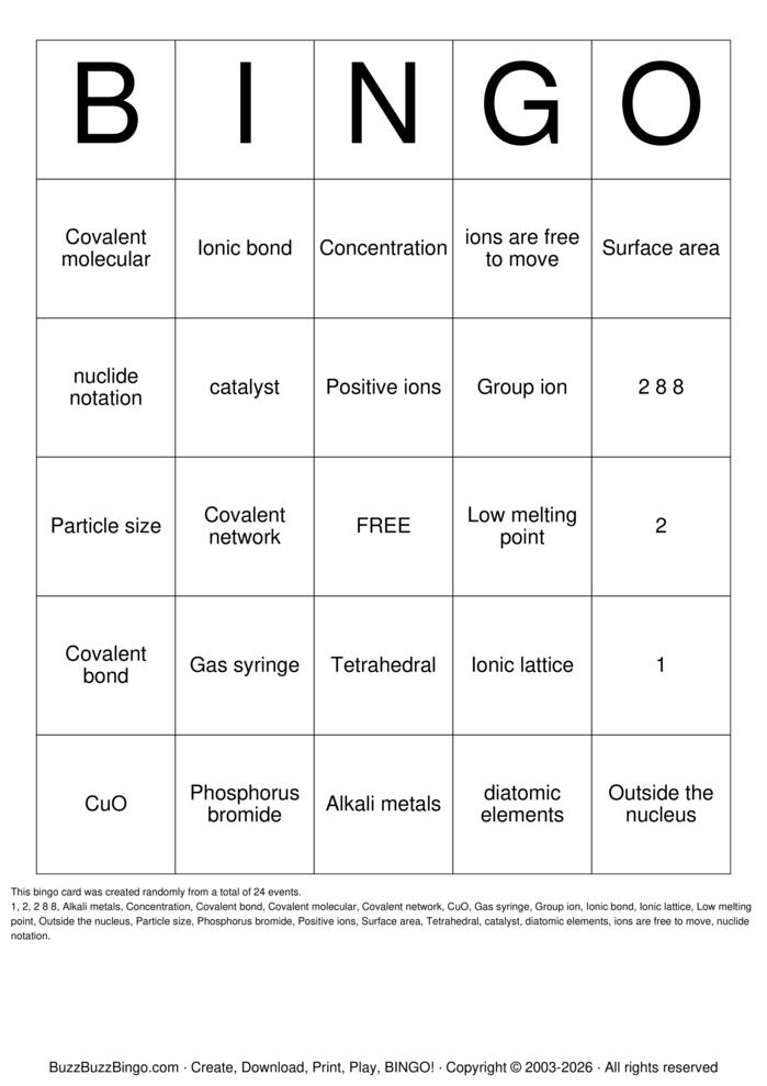 Download Free Chemistry Bingo Cards