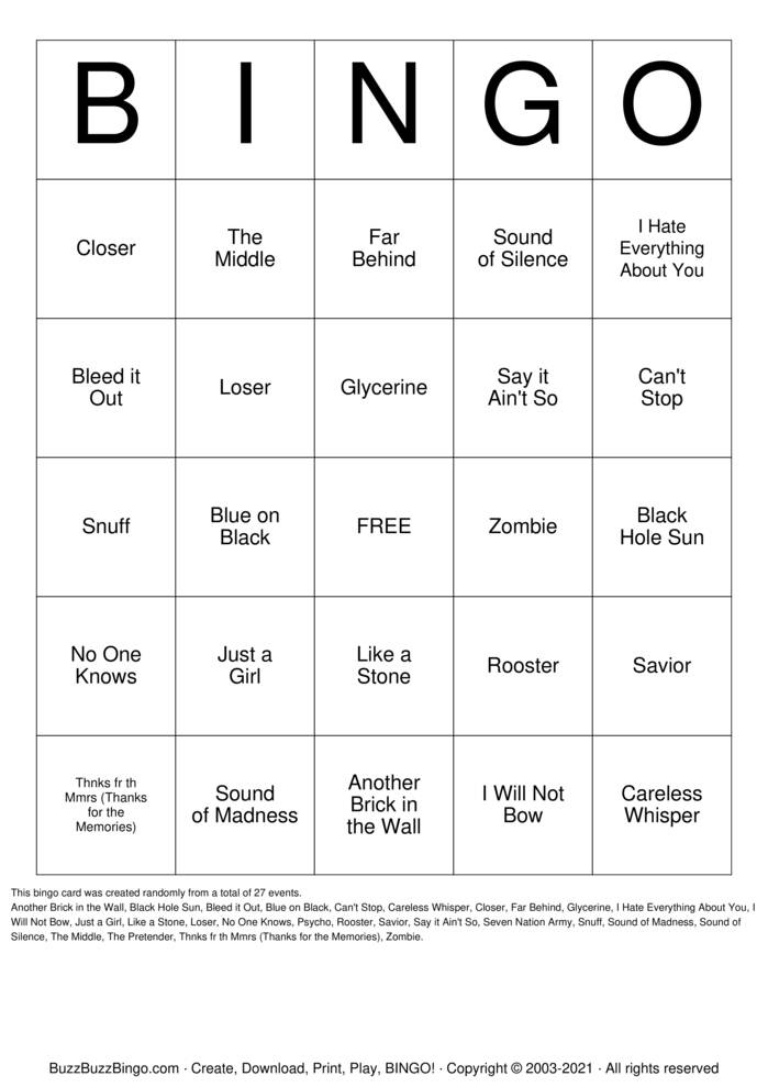 Download Free Custom Bingo Cards