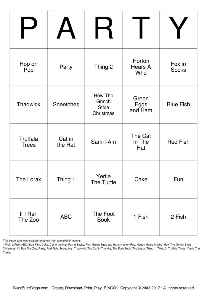 Download Free DR. SEUSS Bingo Cards