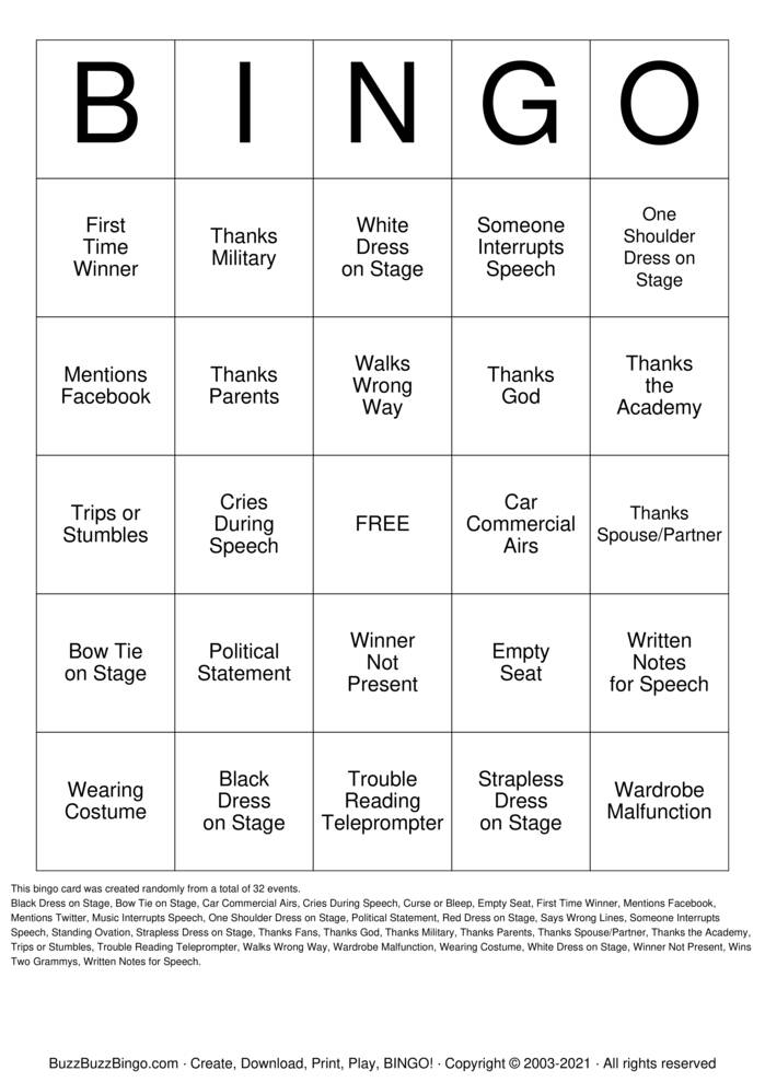 Download Free Grammy Bingo Cards Download Free Grammy Bingo Cards