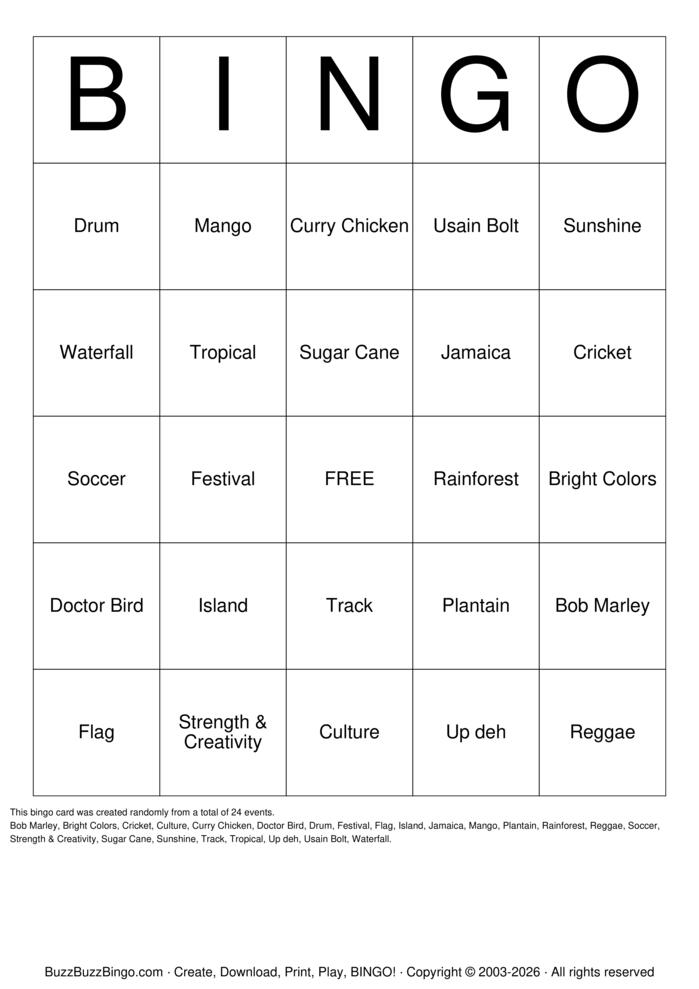 Download Free Jamaica  Bingo Cards
