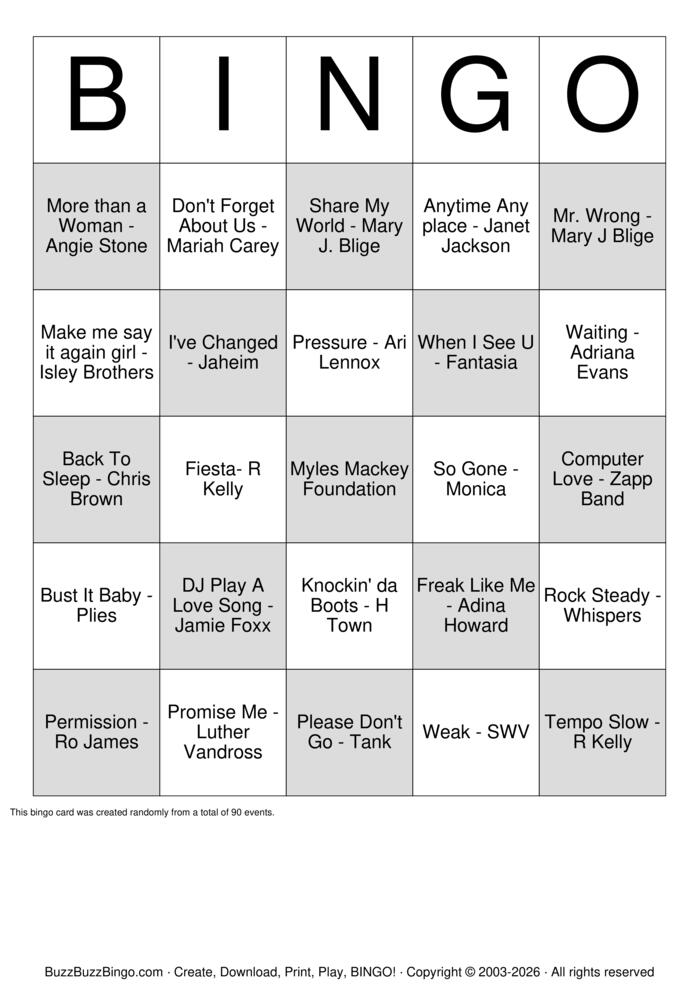 Download Free R&B Music Bingo Cards Download Free R&B Music Bingo Cards