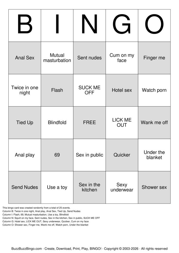 Download Free Sex Act Bingo Bingo Cards