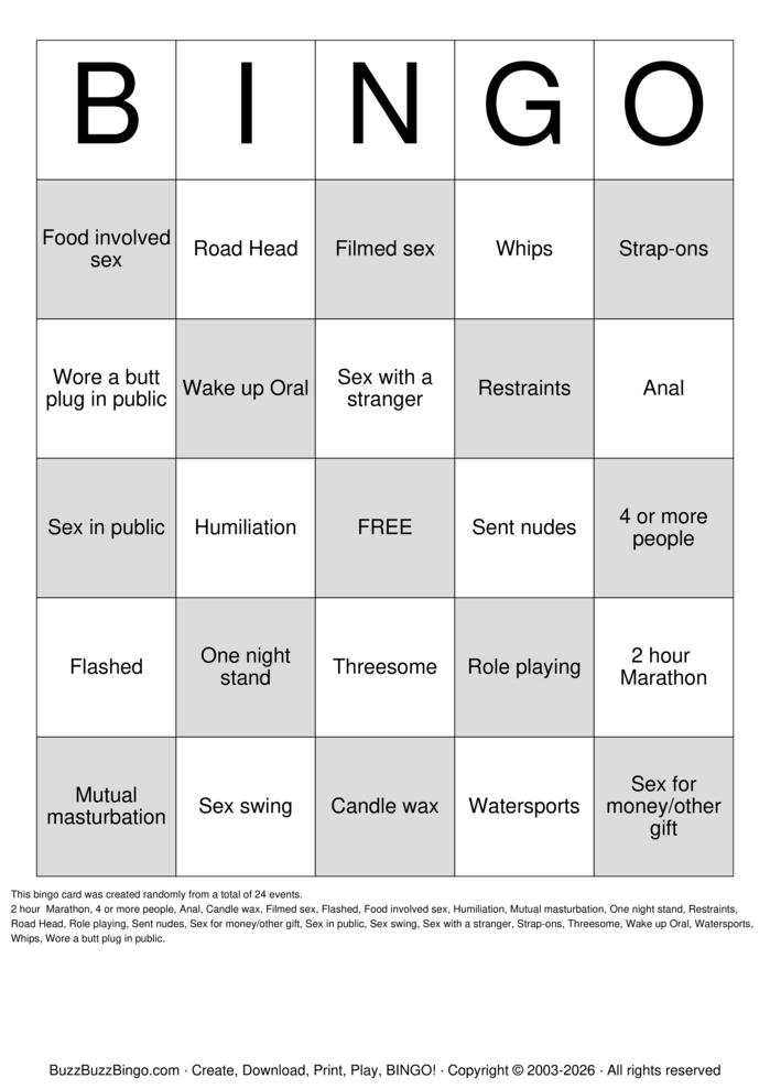 Download Free Sex Bingo Bingo Cards