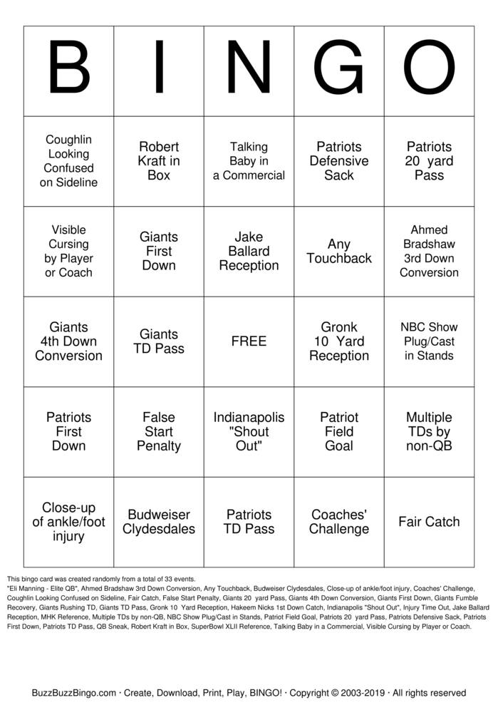 Super Bowl LIII Bingo Cards to Download, Print and Customize!