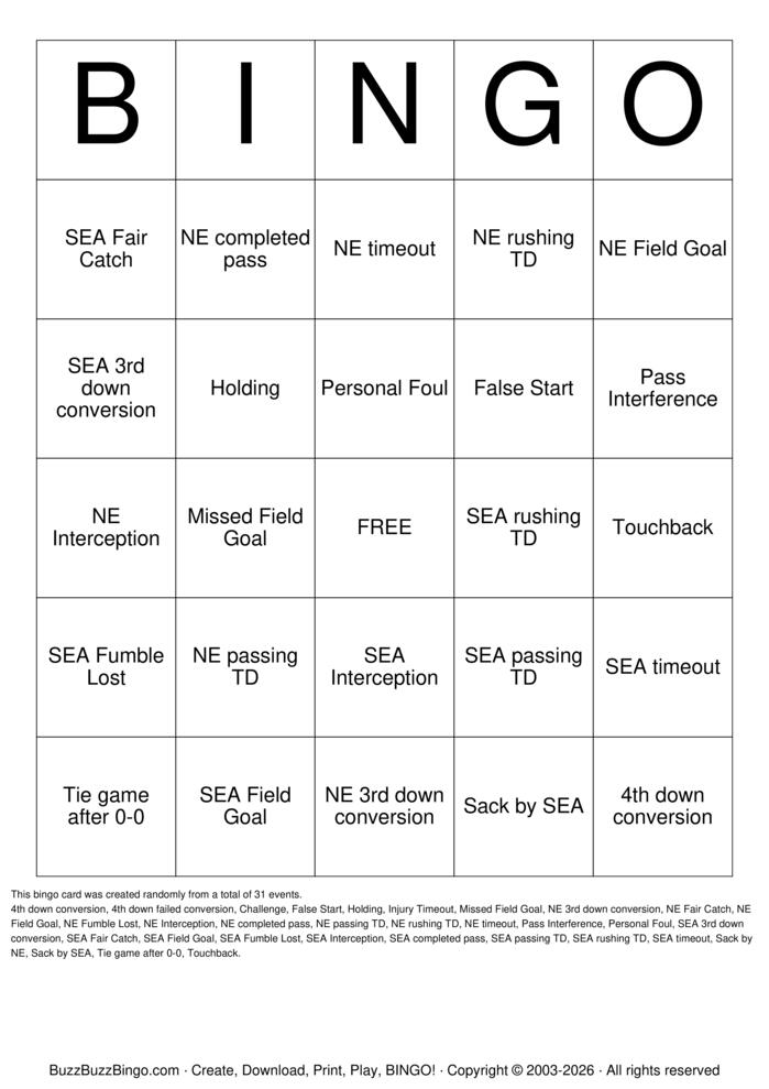 Superbowl Bingo Cards to Download, Print and Customize!