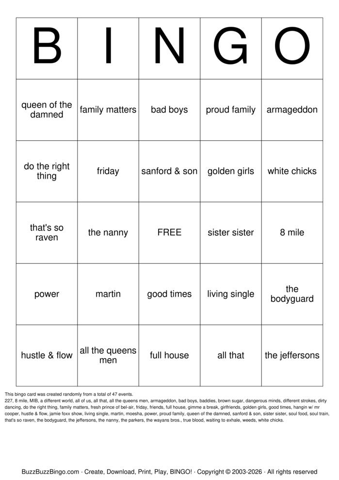 Download Free TV/MOVIE/JINGLES Bingo Cards