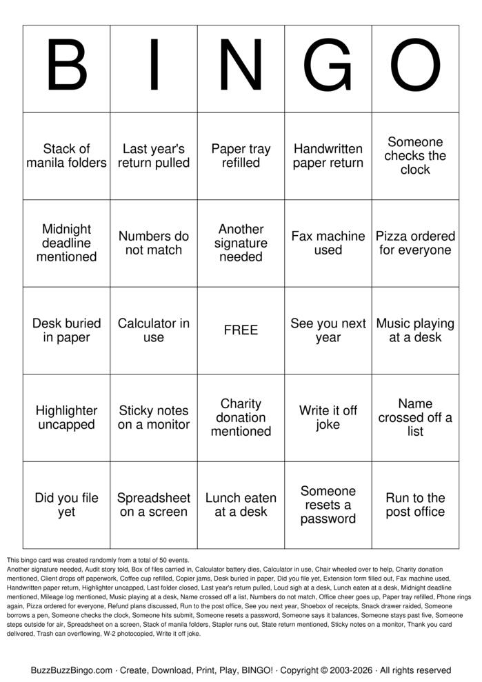 Download Free Tax Day Bingo Cards