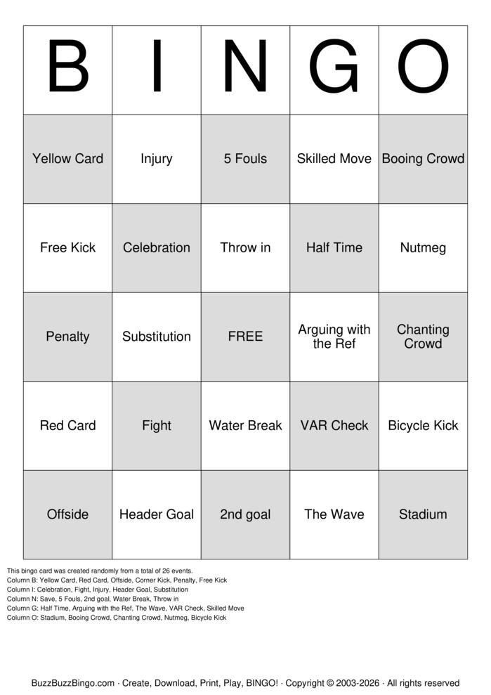 Download Free World Cup Bingo Cards
