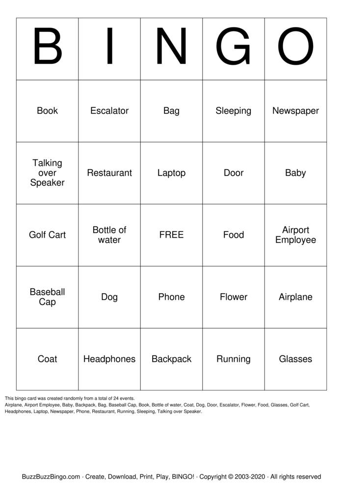 Airport Bingo Cards to Download, Print and Customize!