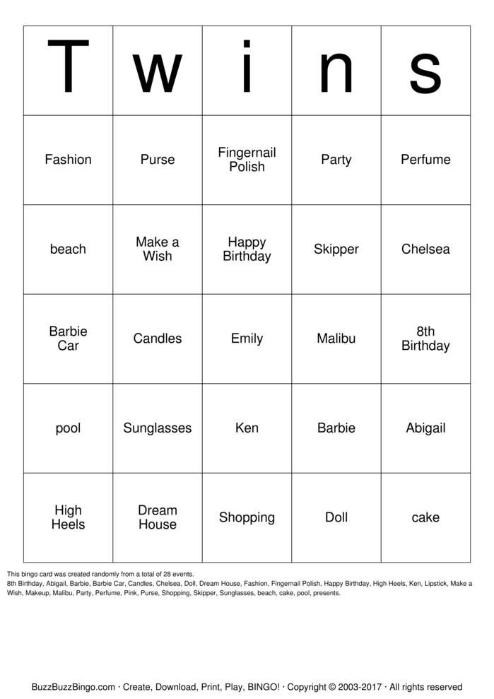 Barbie Bingo Cards to Download, Print and Customize!