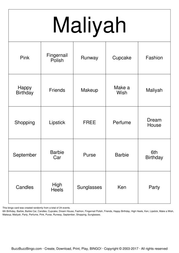 Barbie Bingo Cards to Download, Print and Customize!