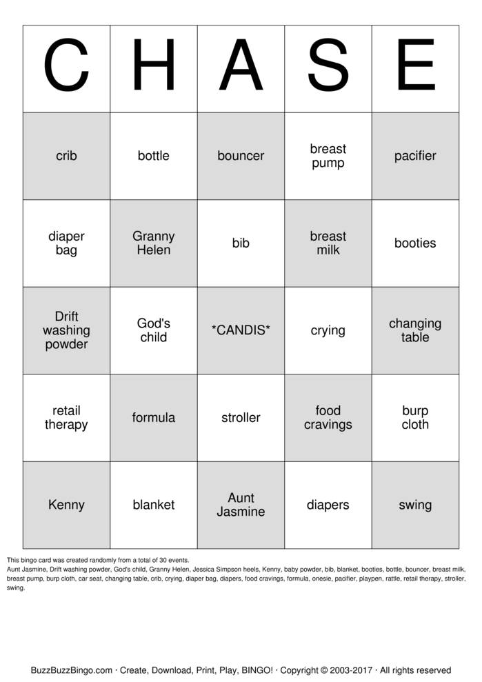 Download Free *Candis Baby Shower* Bingo Cards Download Free *Candis Baby Shower* Bingo Cards
