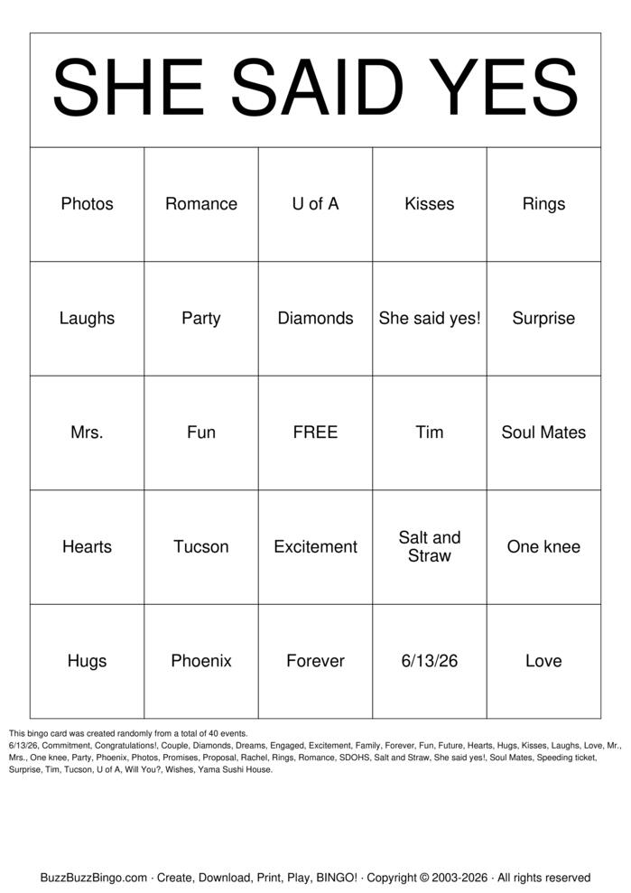 Download Free ENGAGEMENT PARTY Bingo Cards