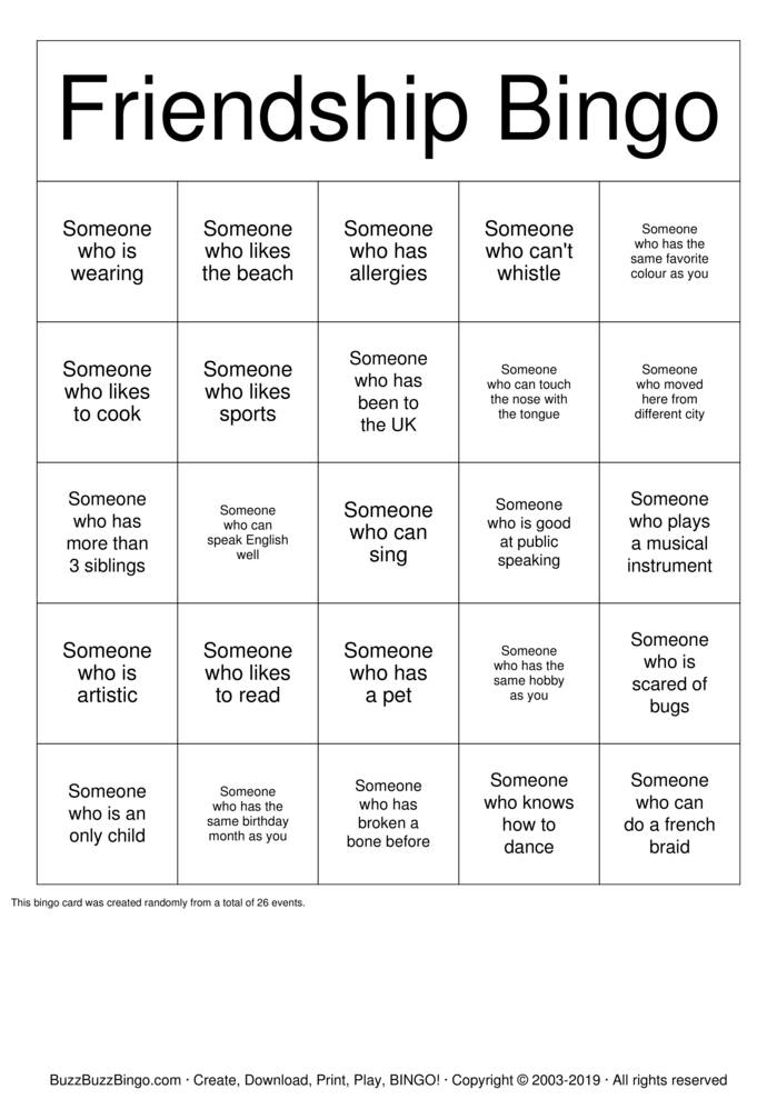 Download Free Friendship Bingo Bingo Cards Download Free Friendship Bingo Bingo Cards