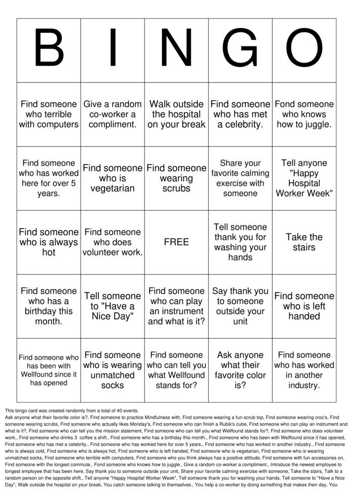 Download Free Hospital Bingo Cards Download Free Hospital Bingo Cards