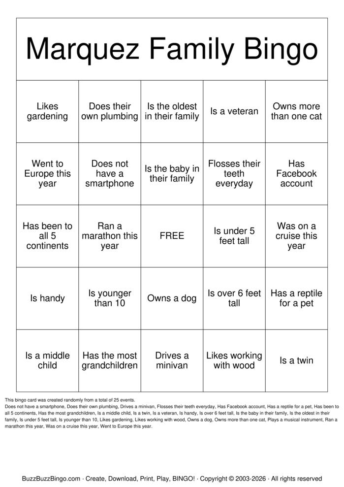 Download Free Maye Hagans Family Reunion Bingo Cards