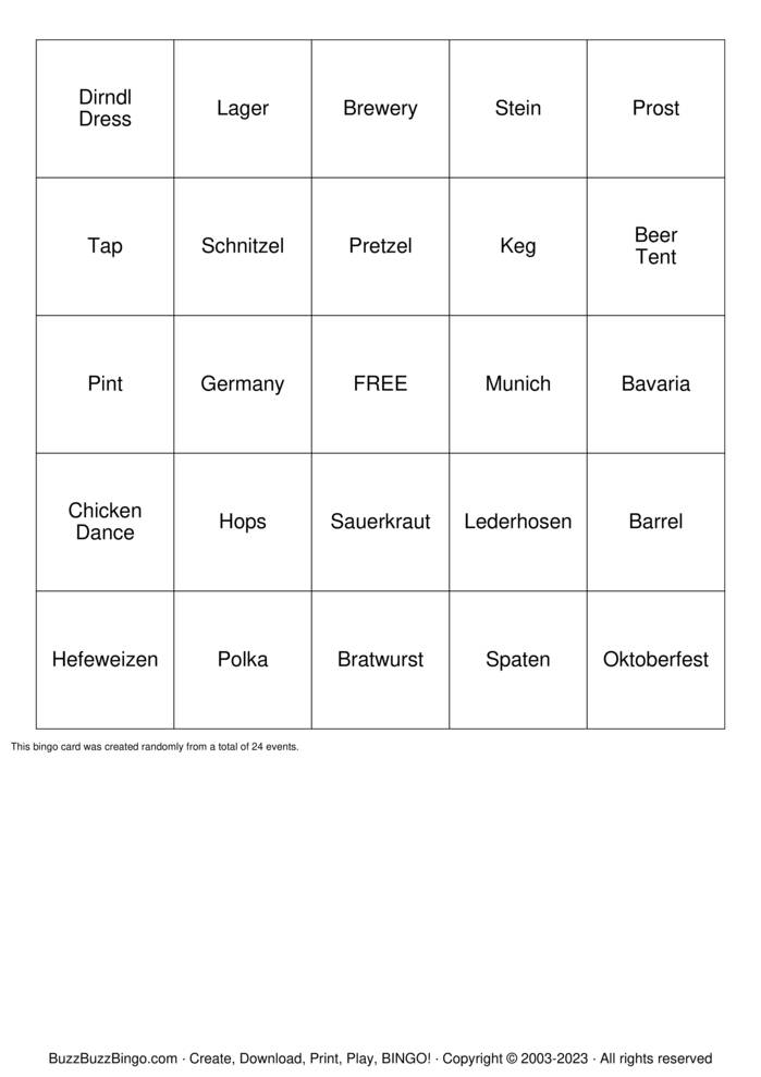Oktoberfest Bingo Cards to Download, Print and Customize!