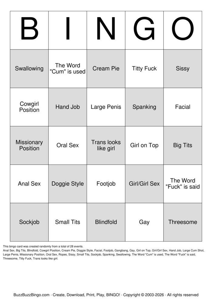 Download Free Porno Bingo Bingo Cards