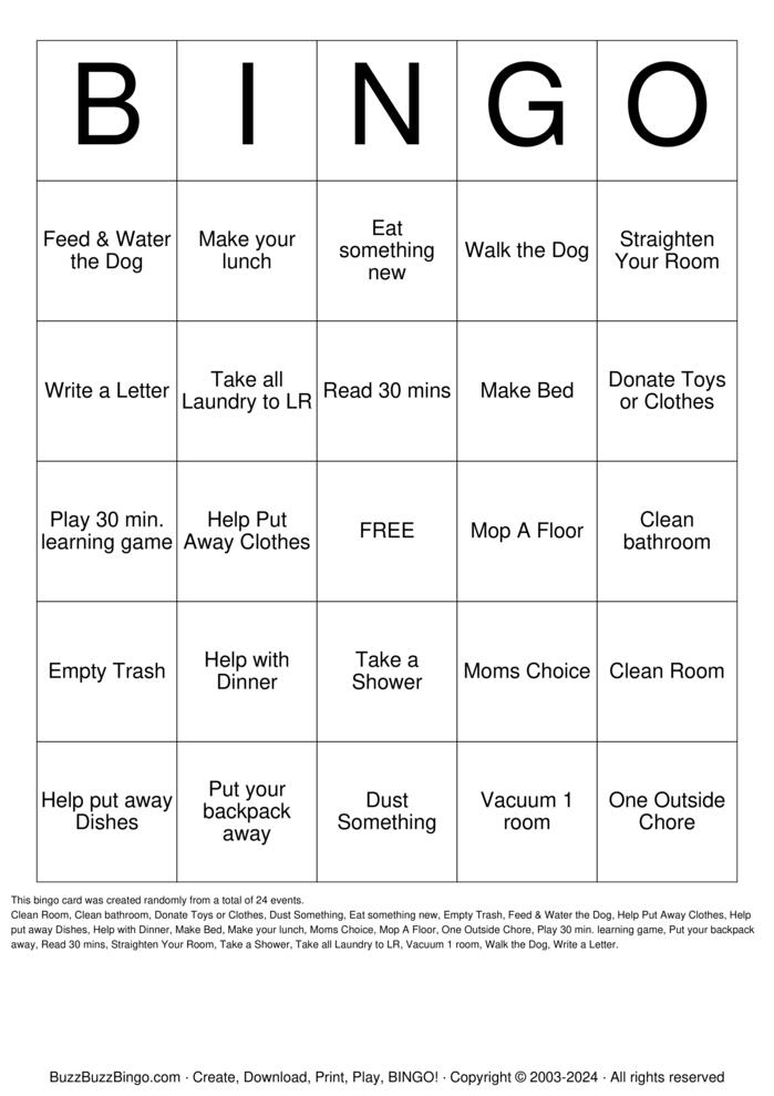 chore Bingo Cards to Download, Print and Customize!