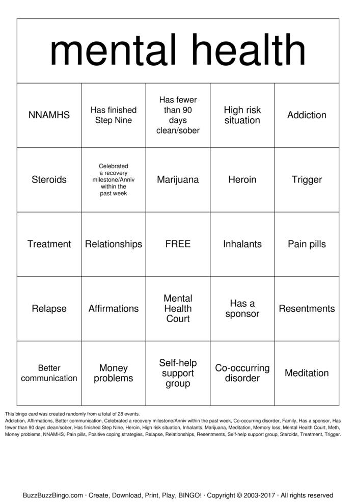 Download Free co-occurring Bingo Cards Download Free co-occurring Bingo Cards