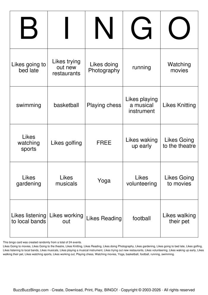 Download Free hobby Bingo Cards Download Free hobby Bingo Cards