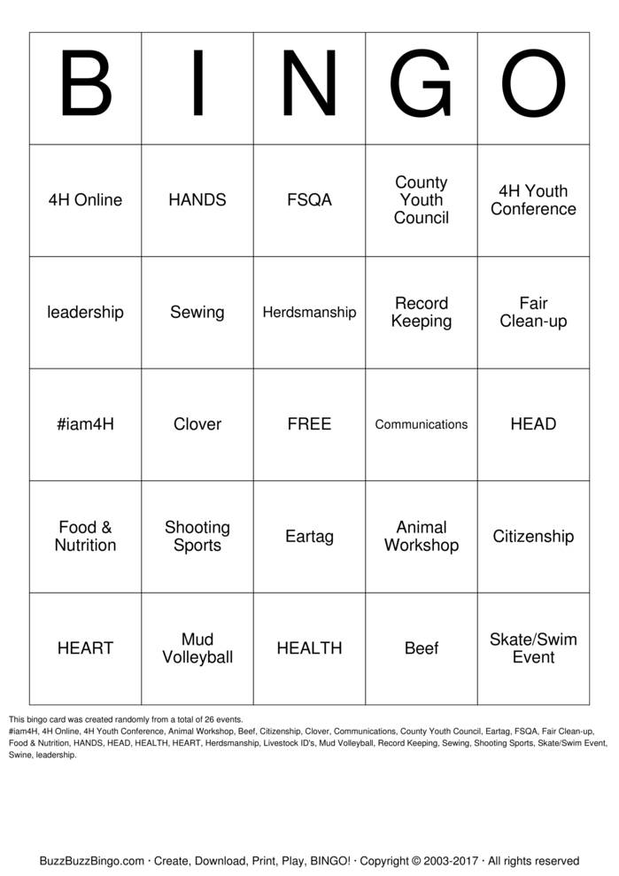 Download Free 4H Bingo Bingo Cards Download Free 4H Bingo Bingo Cards