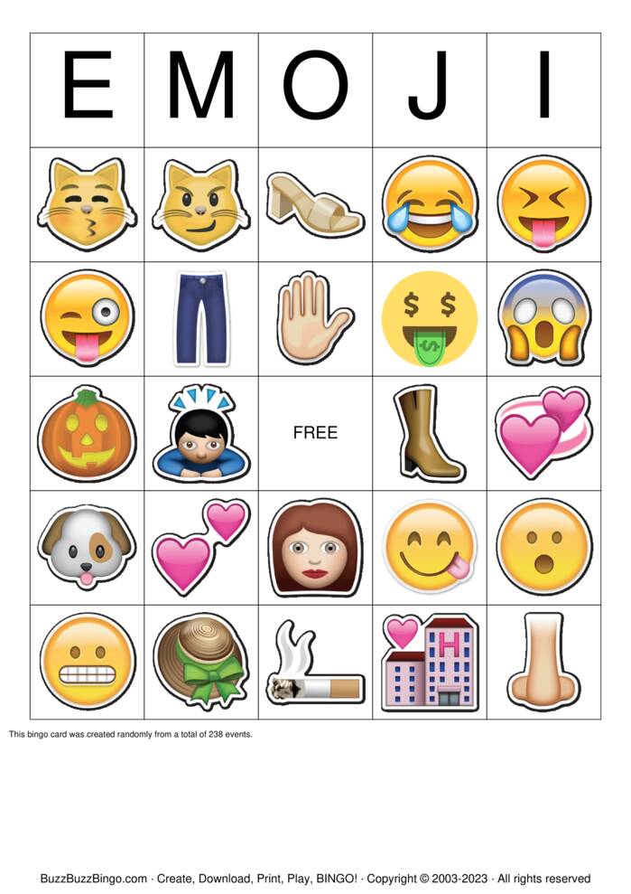 Download Free All Emoji Images Bingo Cards