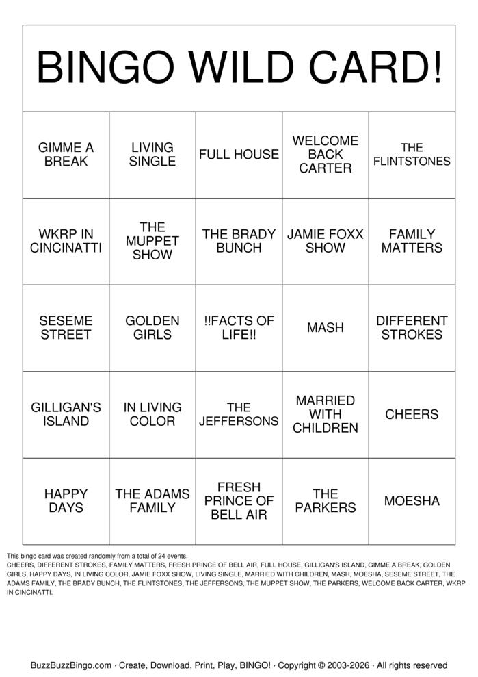 Download Free BINGO WILD CARD! Bingo Cards