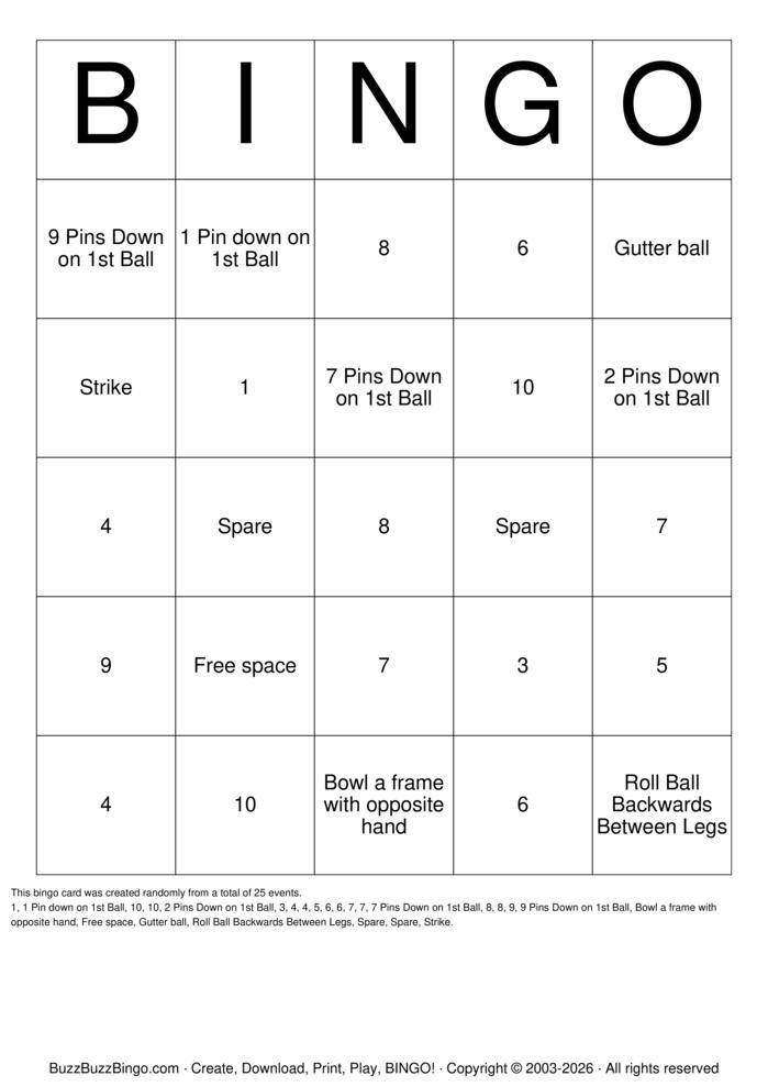 Download Free Bowling Bingo Cards