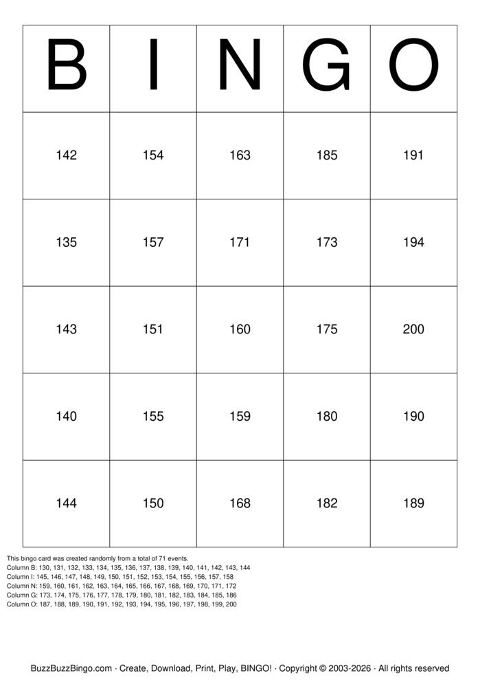 Download Free Classic Numbers 1-200 Bingo Cards Download Free Classic Numbers 1-200 Bingo Cards