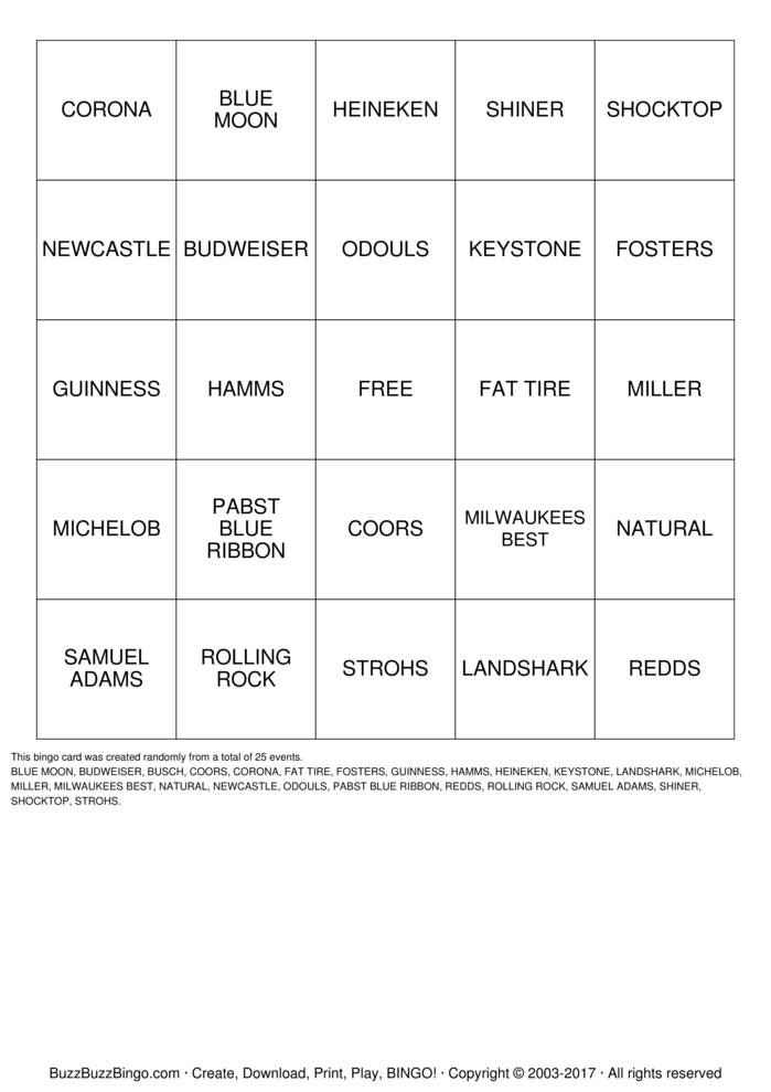Download Free Custom Bingo Cards