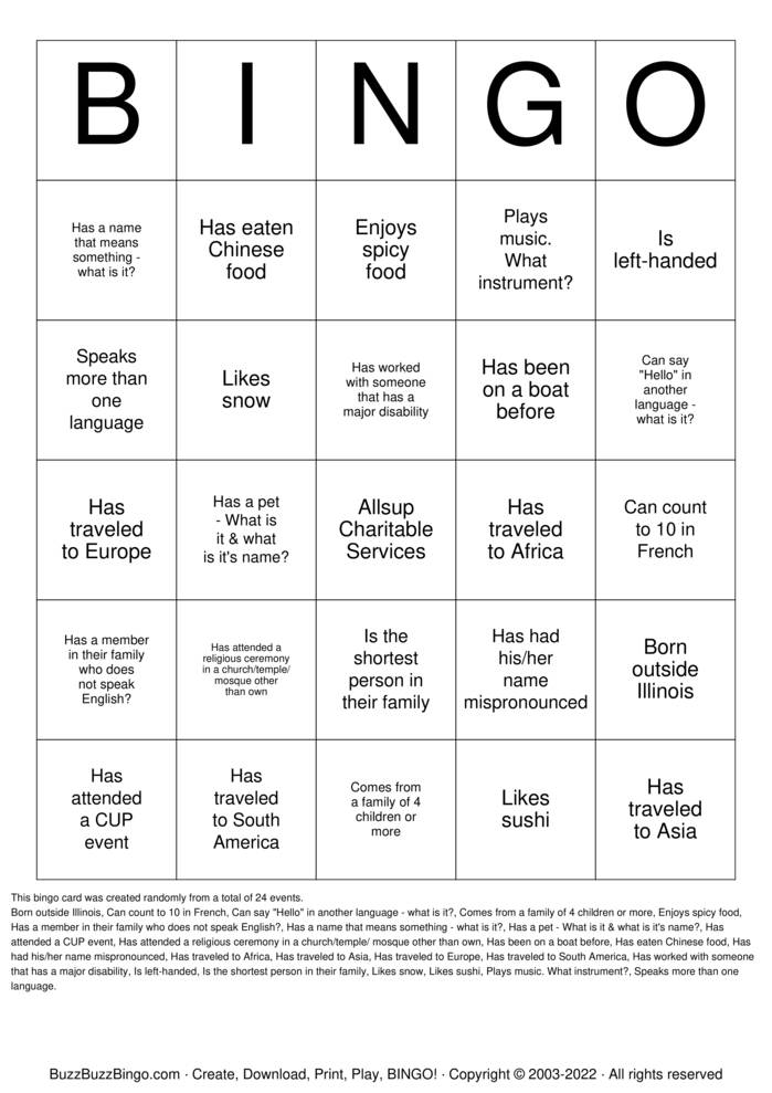 Download Free Diversity Bingo Cards