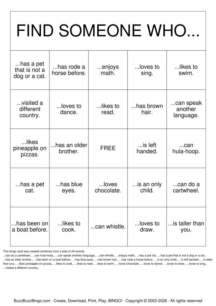 Download Free Find Someone Who... Bingo Cards