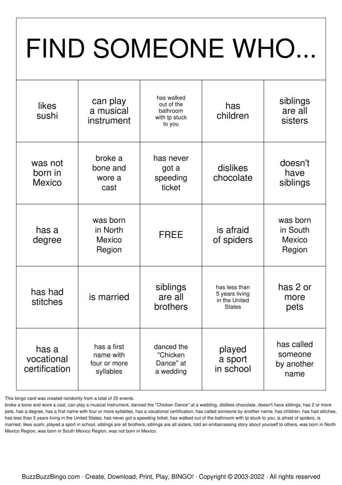 Download Free Find someone Who... Bingo Cards