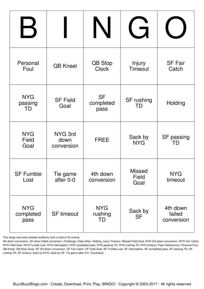 Download Free Football Bingo Cards