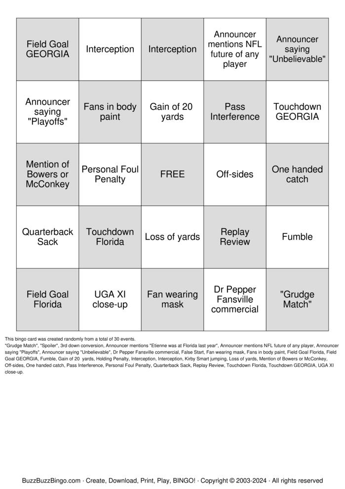 Georgia/Florida Bingo Bingo Cards to Download, Print and Customize!