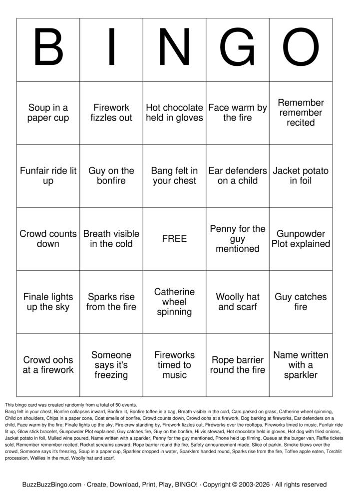 Download Free Guy Fawkes Night Bingo Cards