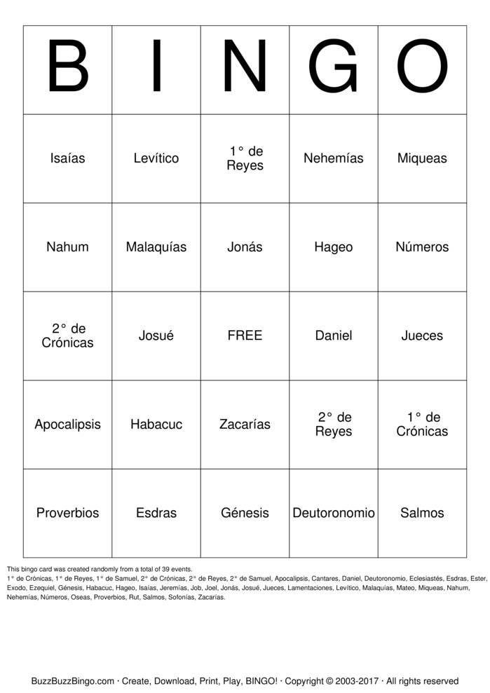 Libros de la biblia bingo cards to download print and customize 