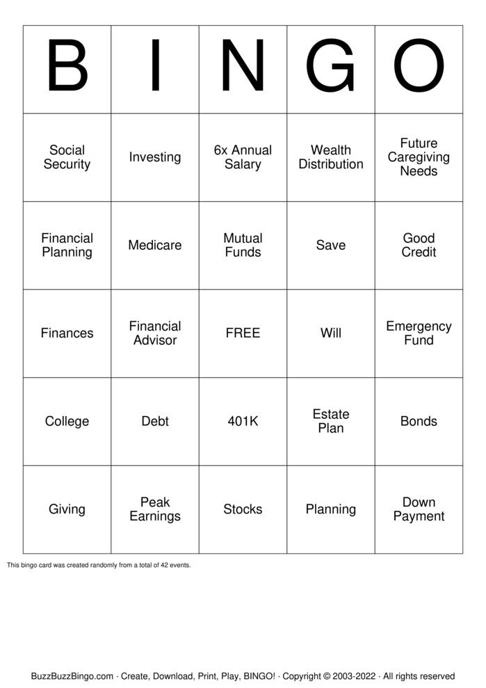 MONEY Bingo Cards to Download, Print and Customize!