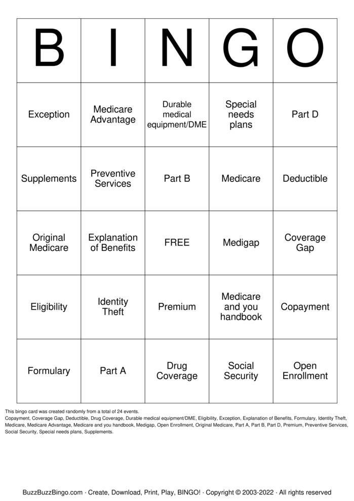 Download Free Medicare Bingo Bingo Cards