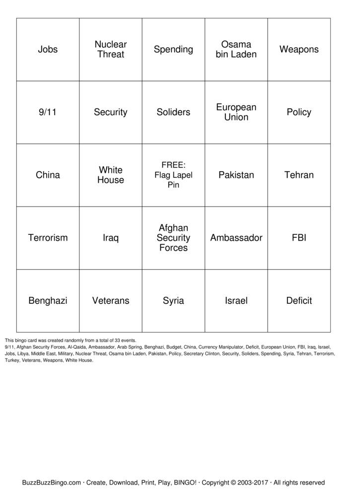 Download Free Presidential Debate Bingo Cards