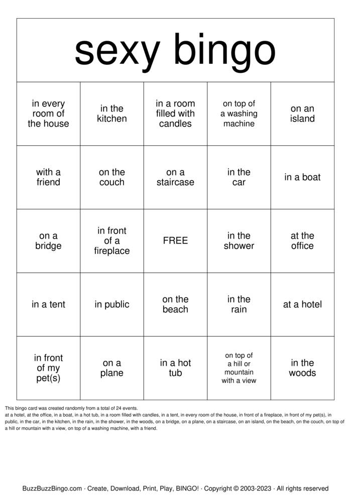Download Free SEXY BINGO Bingo Cards Download Free SEXY BINGO Bingo Cards